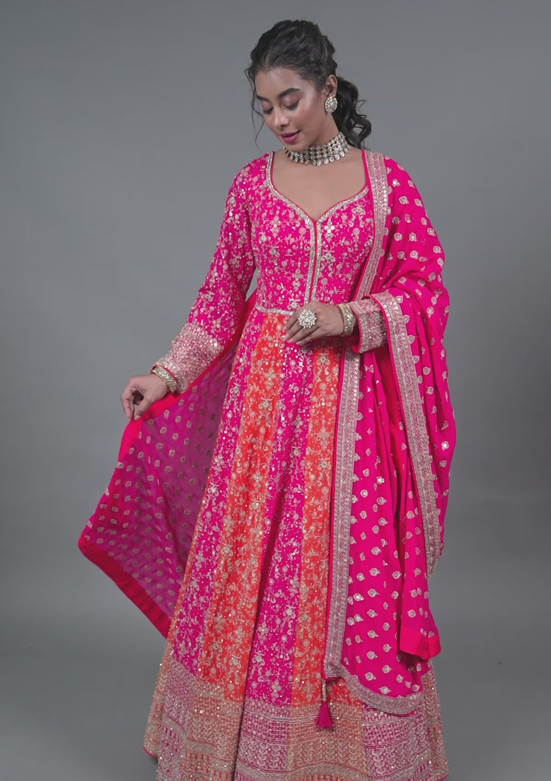 Pink Zariwork Georgette Gown