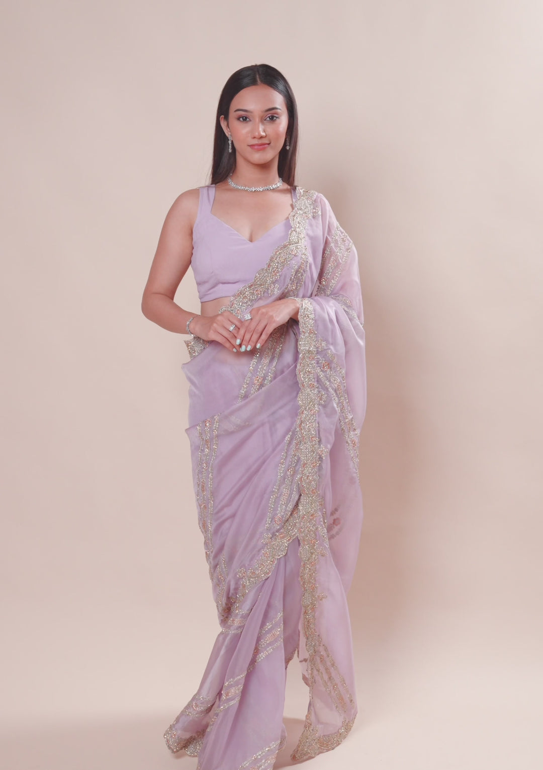 Lavender Zariwork Organza Saree