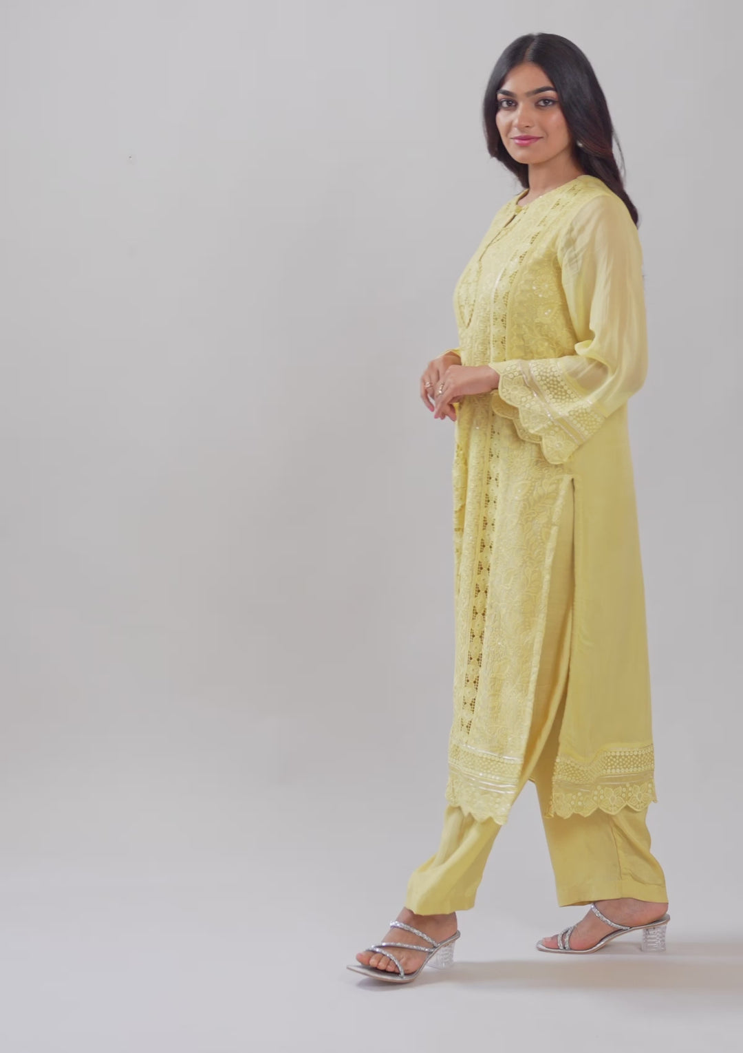 Lemon Yellow Cutwork Georgette Unstitched Salwar Suit