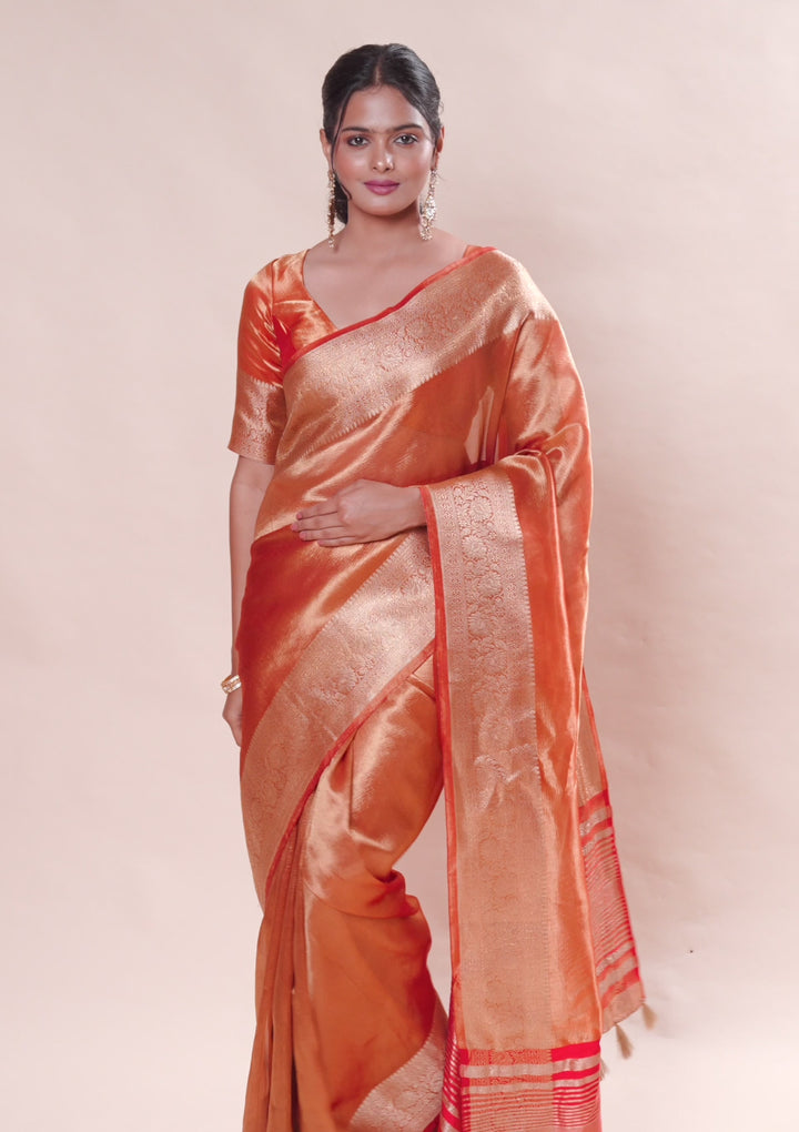 Rust Zariwork Tissue Saree