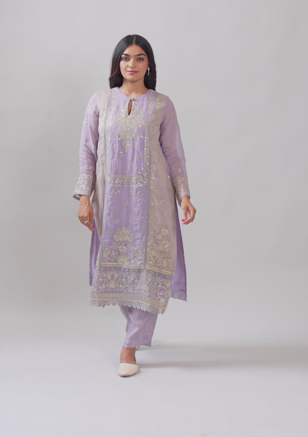 Lavender Zariwork Tissue Unstitched Salwar Suit