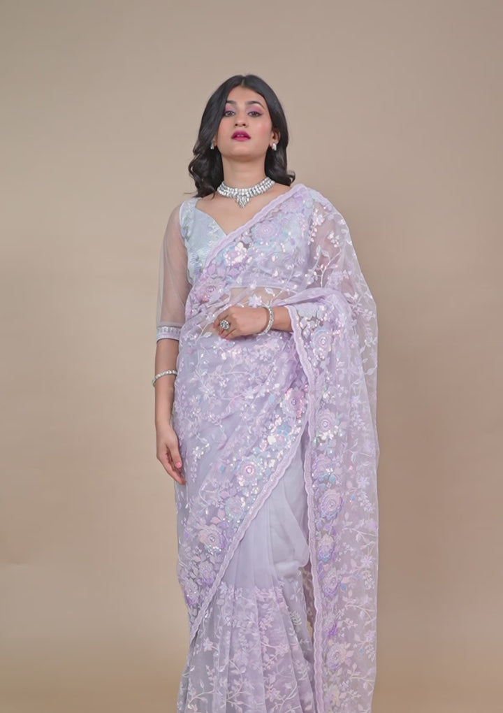 Lavender Sequins Tissue Saree