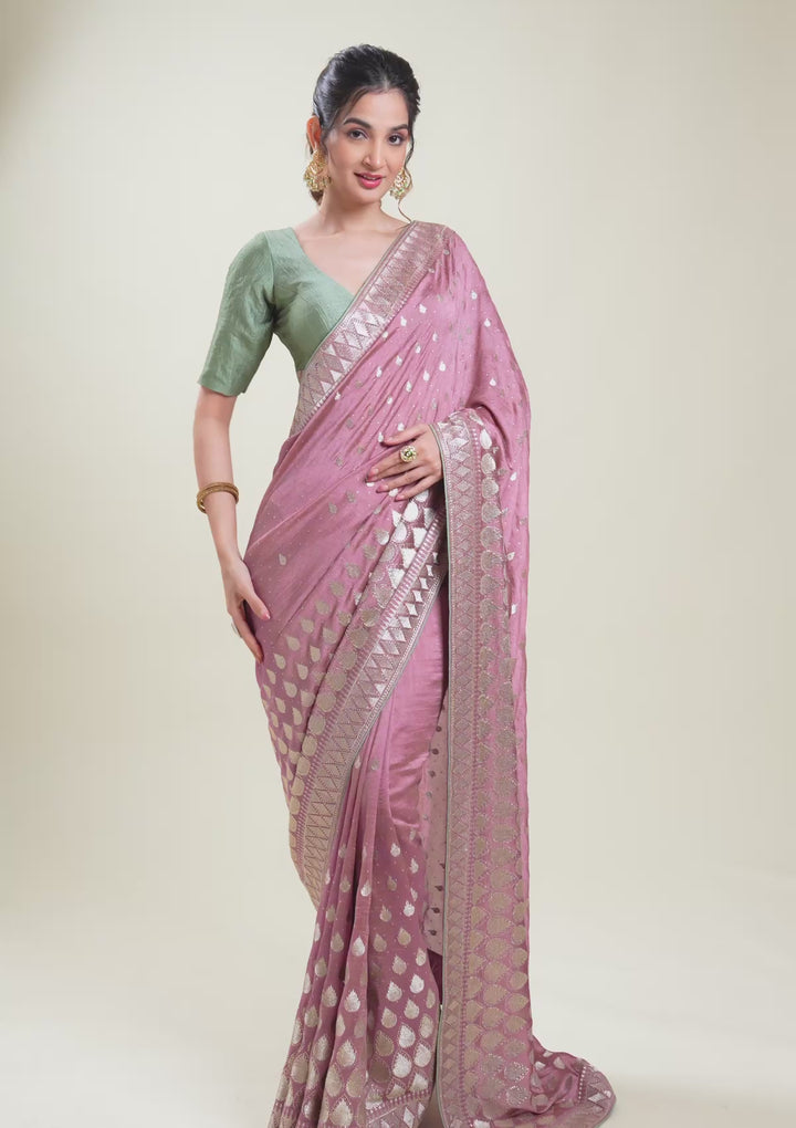 Onion Pink Zariwork Soft Silk Saree