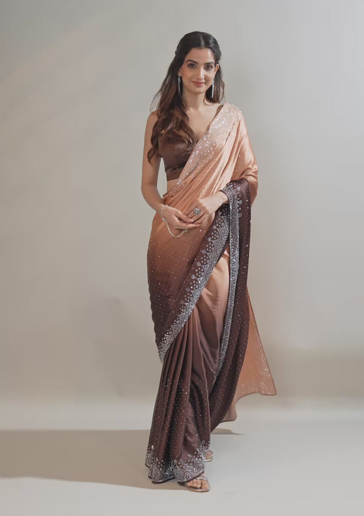 Brown Zariwork Georgette Saree