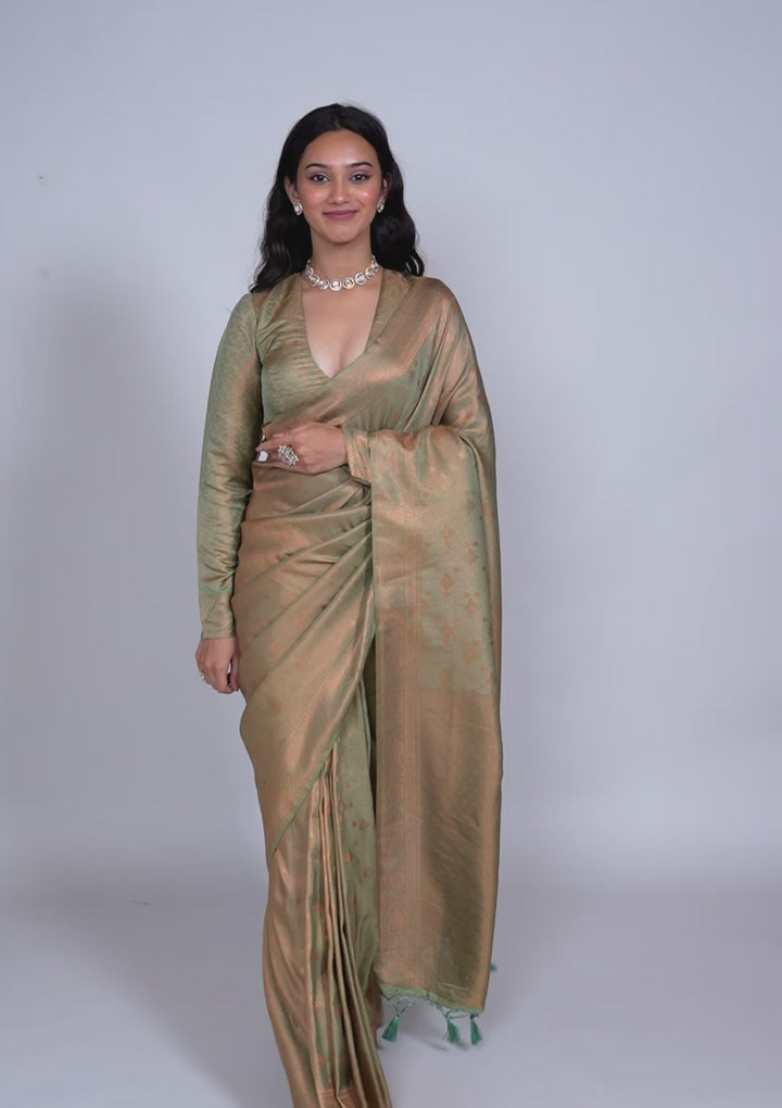 Pista Green Zariwork Soft Silk Saree