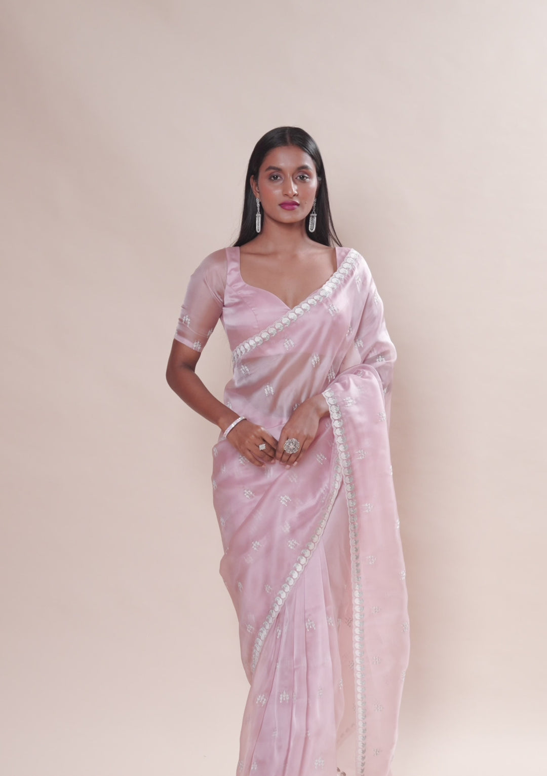 Onion Pink Zariwork Tissue Saree