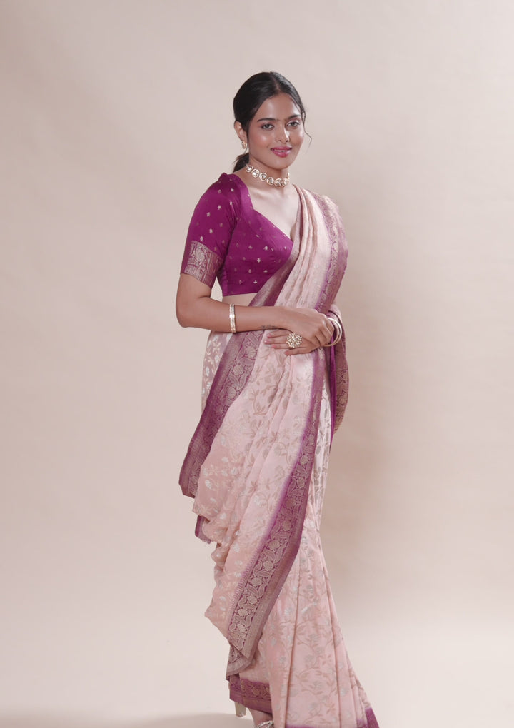 Peach Zariwork Georgette Saree