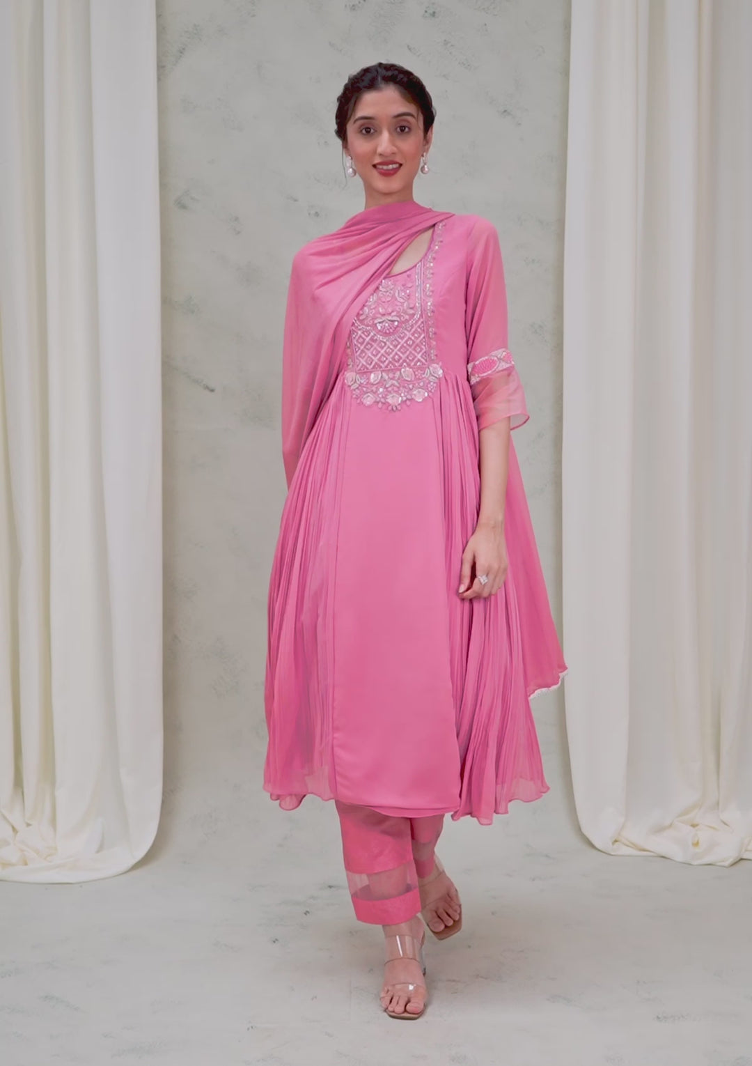 Onion Pink Cutdana Georgette Readymade Anarkali Suit