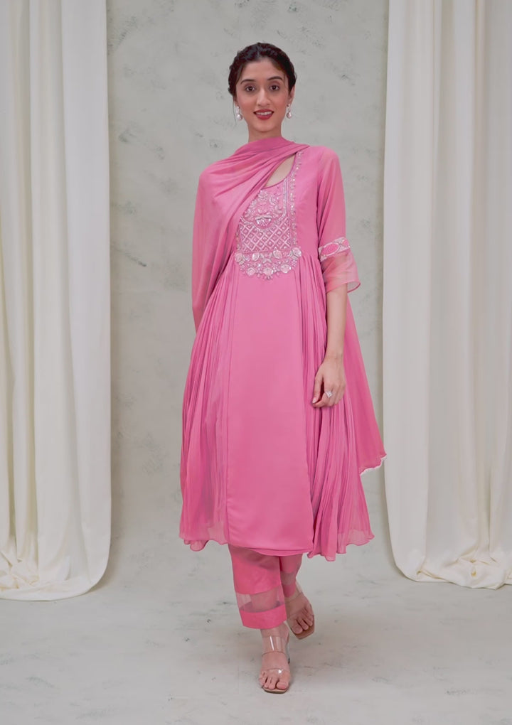 Onion Pink Cutdana Georgette Readymade Anarkali Suit