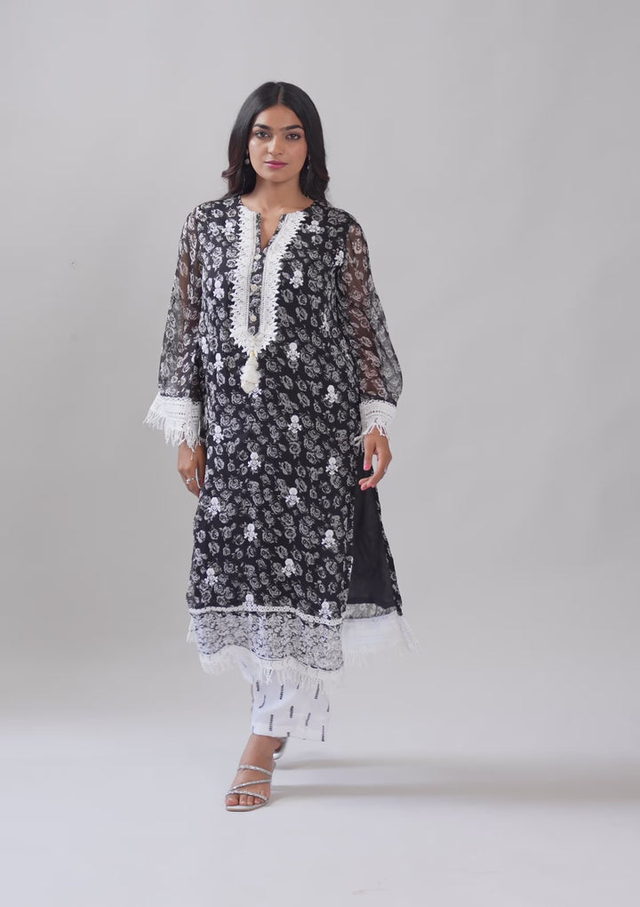 Black Threadwork Georgette Unstitched Salwar Suit