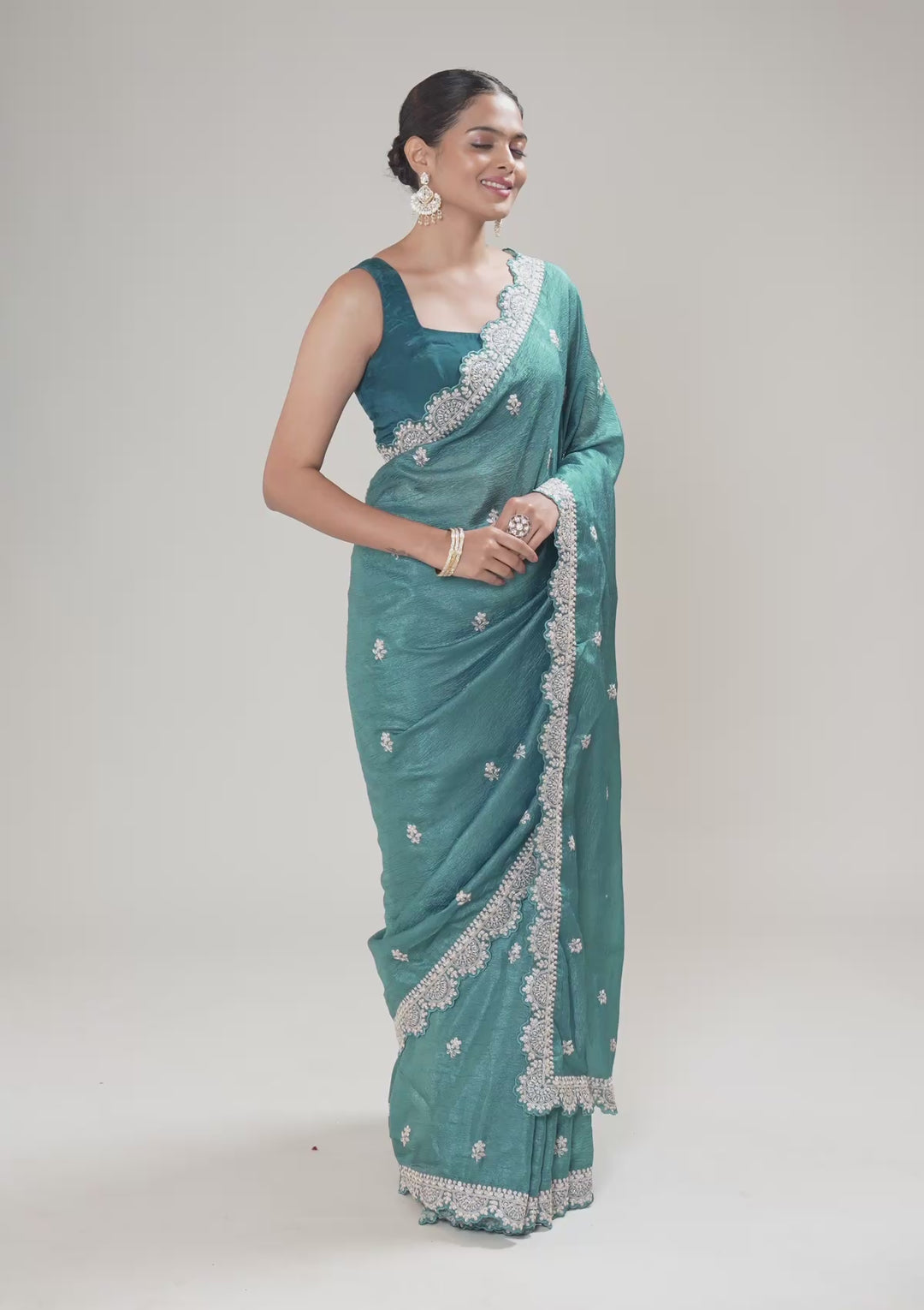 Peacock Blue Zariwork Georgette Saree