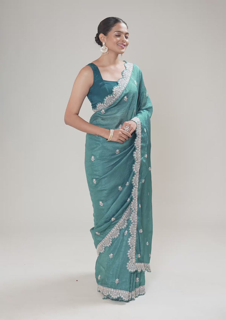 Peacock Blue Zariwork Georgette Saree