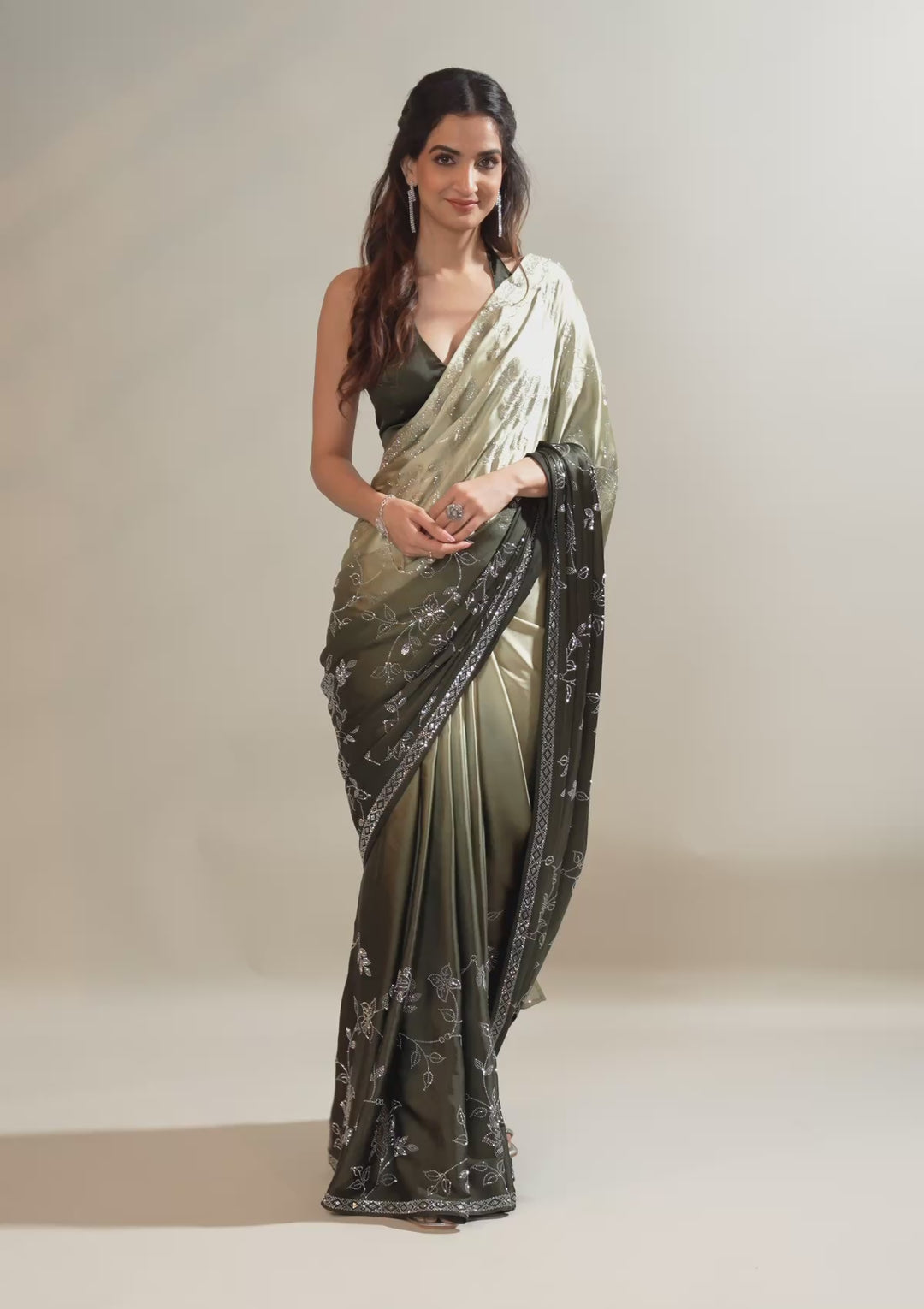 Mehendi Stonework Satin Saree