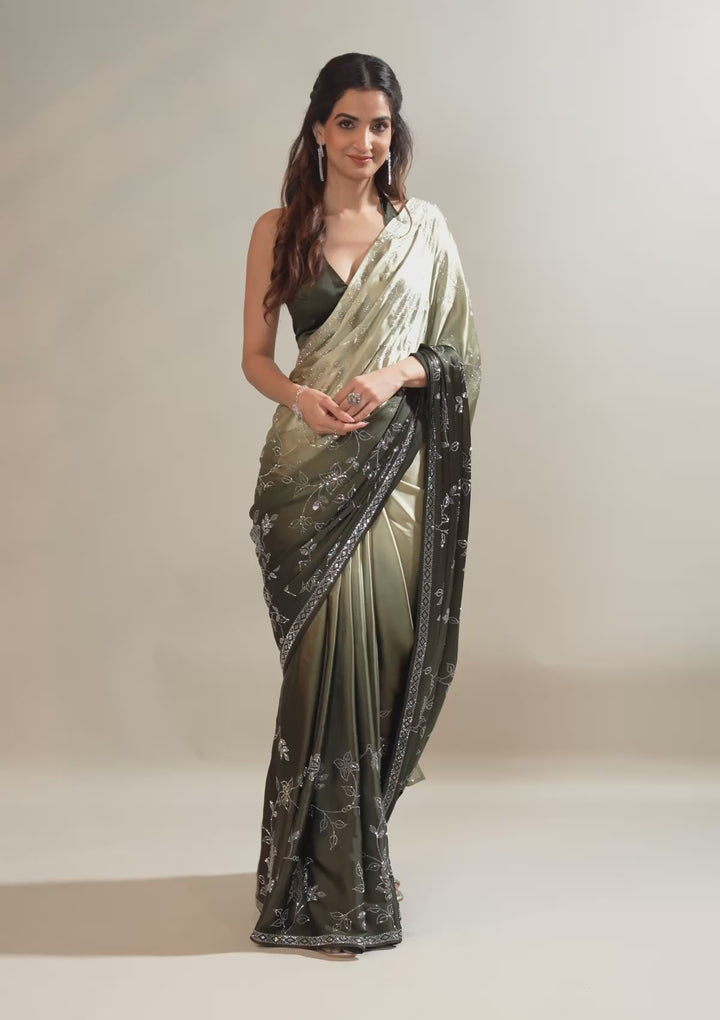 Mehendi Stonework Satin Saree