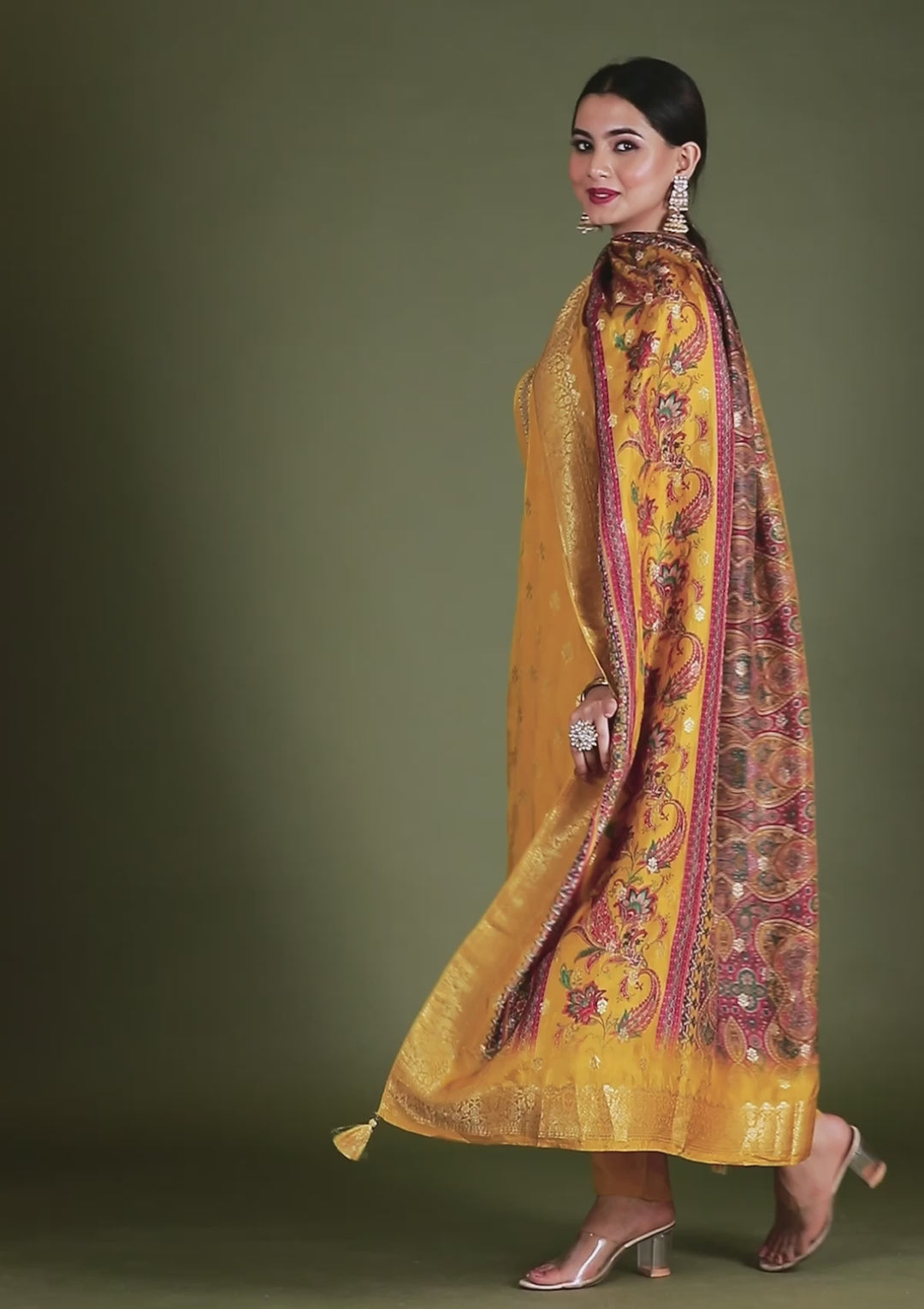 Mustard Zariwork Banarasi Readymade Salwar Suit