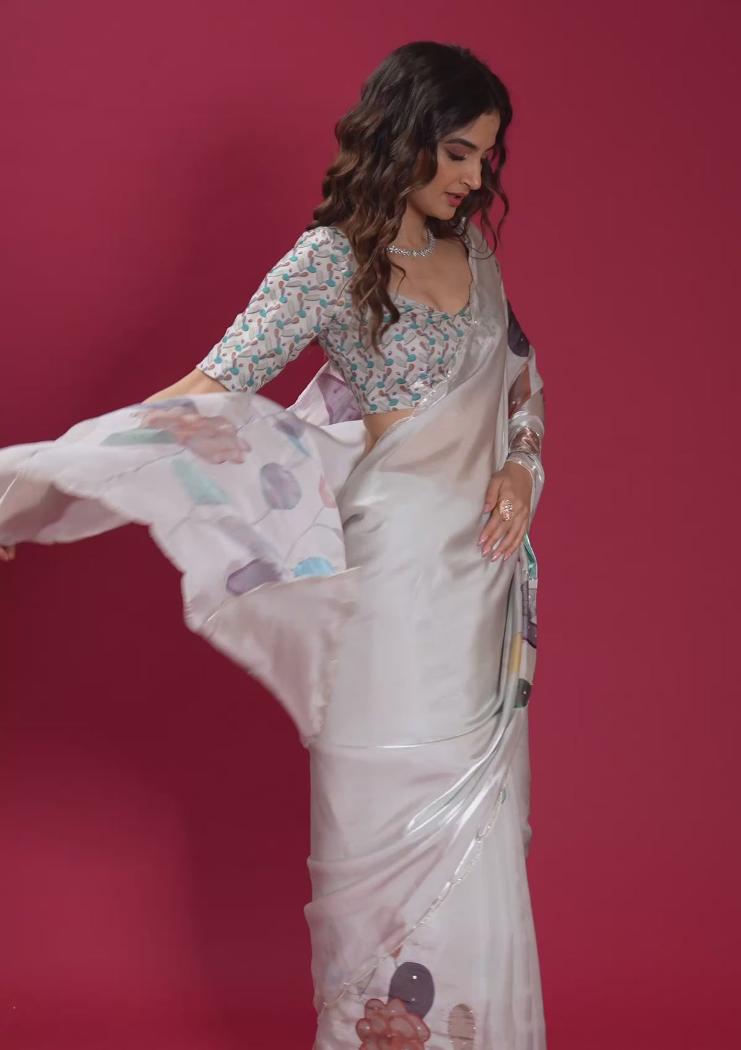 Light Grey Printed Tissue Saree