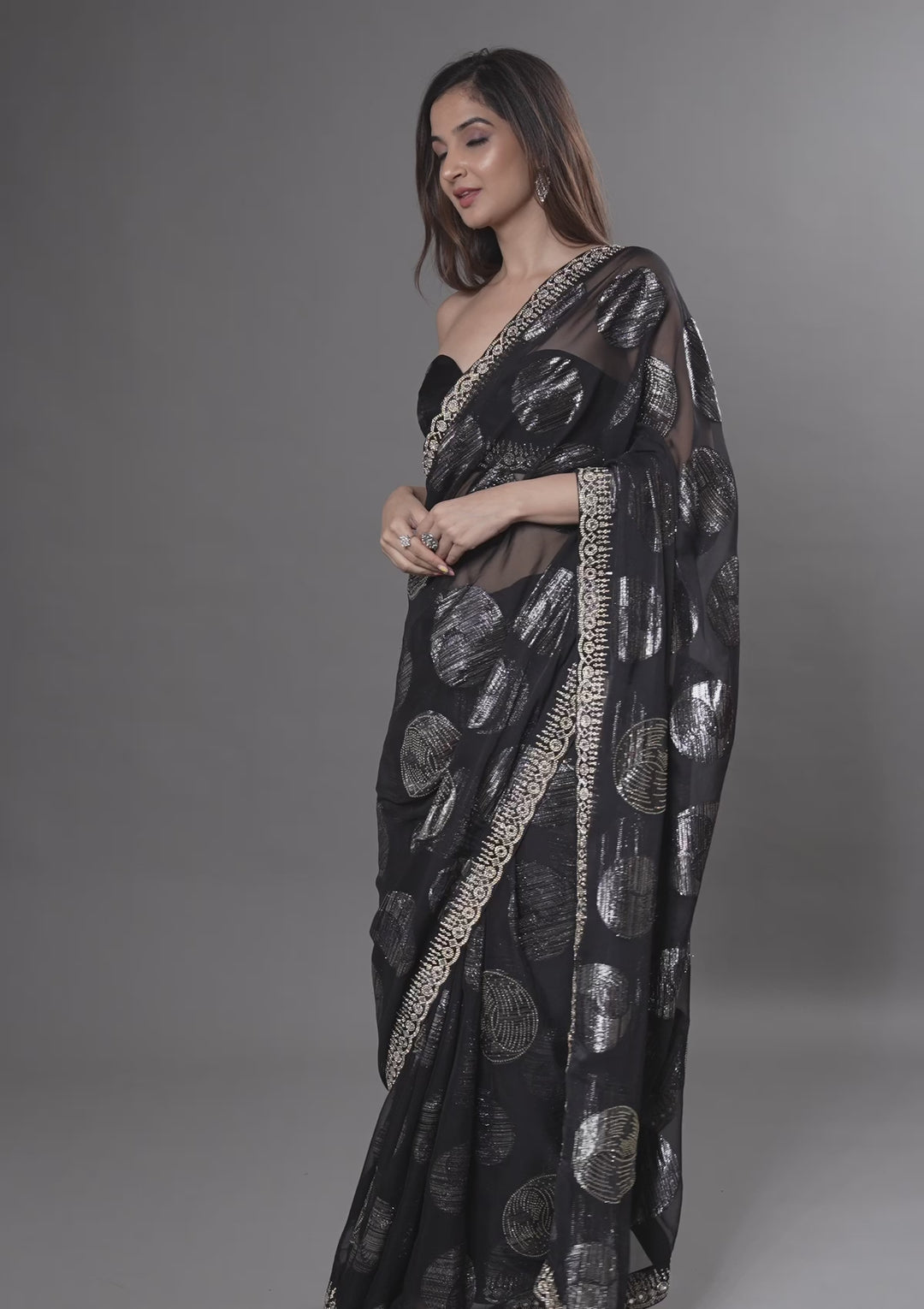 Black Stonework Shimmer Saree