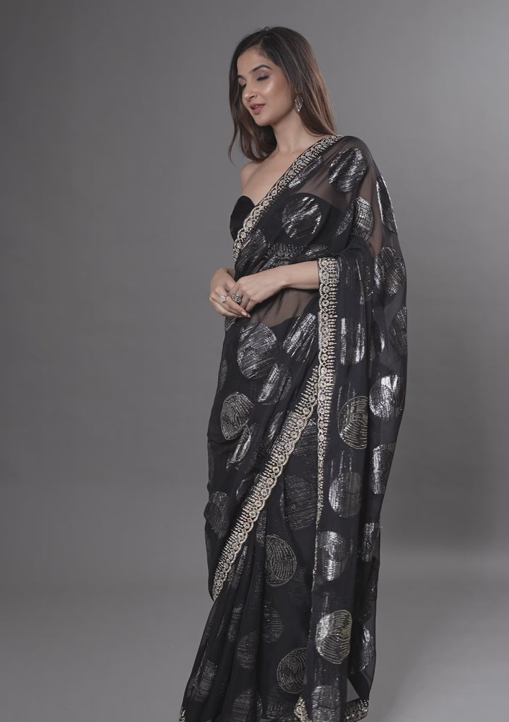 Black Stonework Shimmer Saree