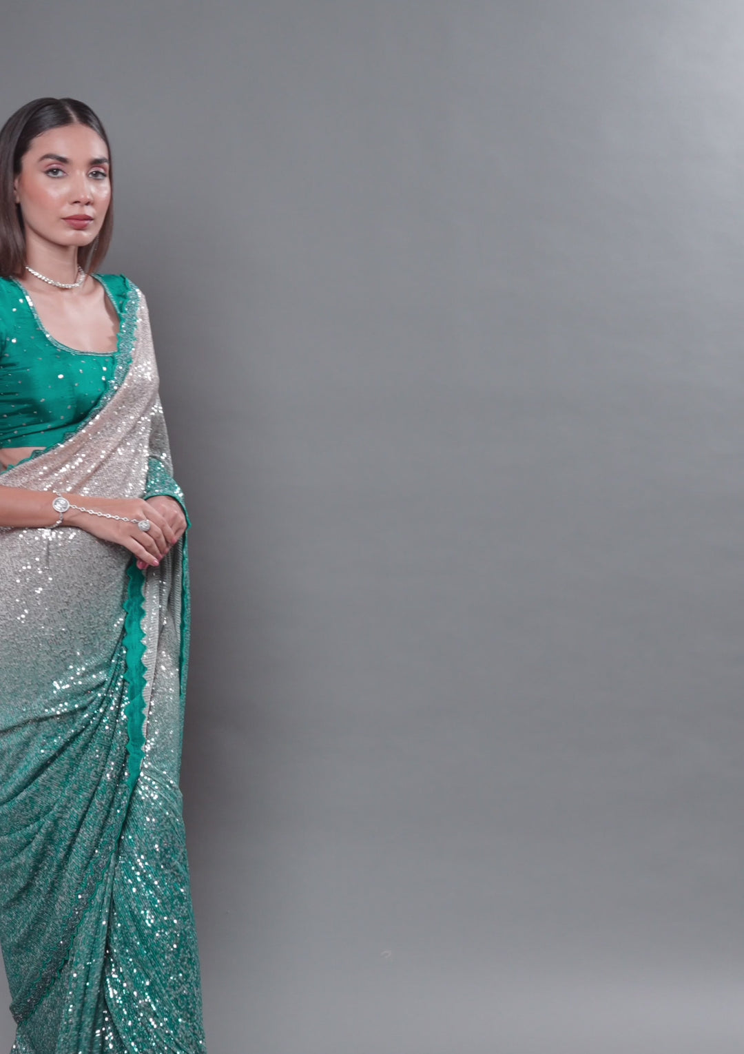 Sea Green Sequins Georgette Saree