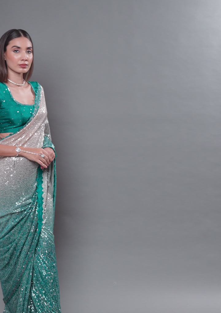 Sea Green Sequins Georgette Saree