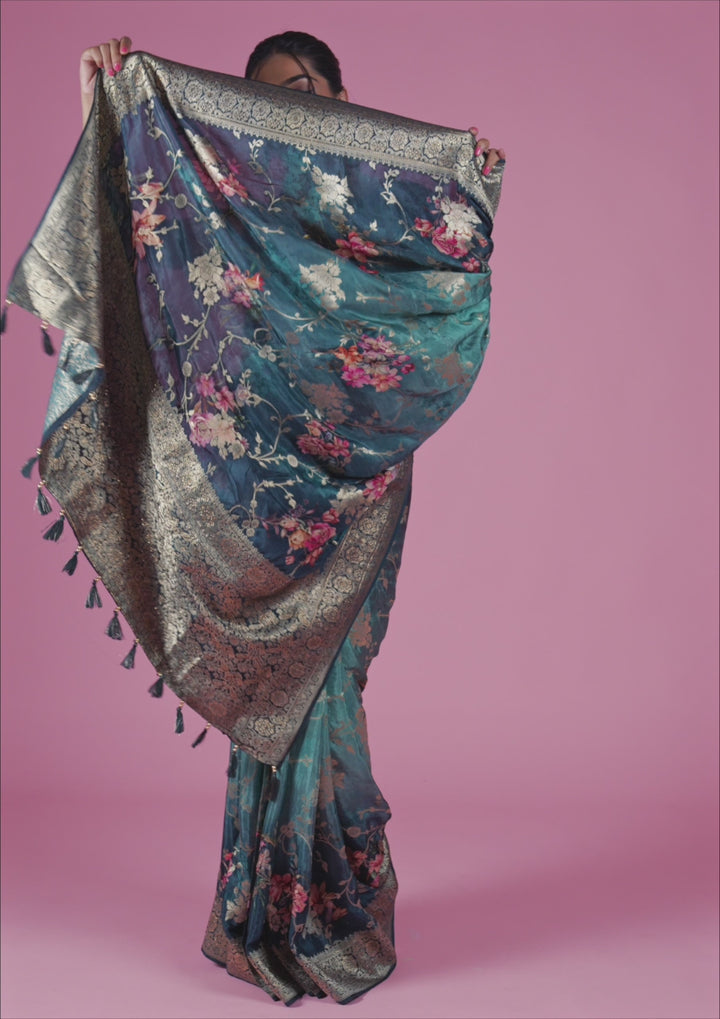 Rama Green Printed Georgette Saree