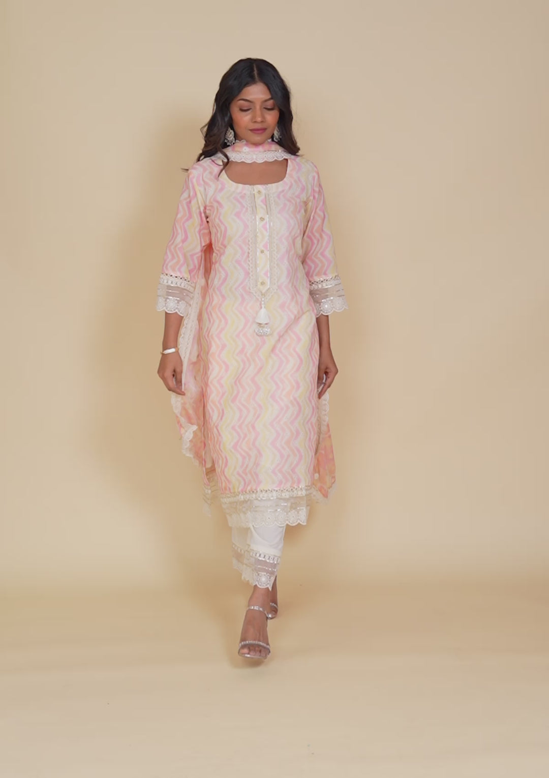 Peach Cutwork Cotton Readymade Salwar Suit