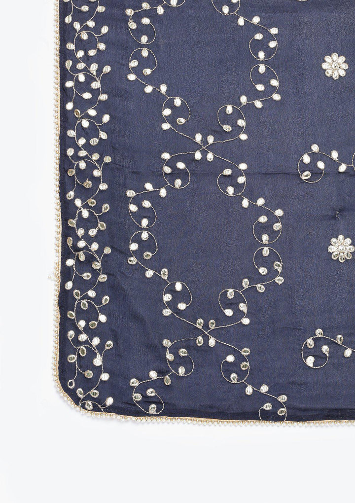 Navy Blue Gotapatti Semi Crepe Designer Salwar Suit-Koskii