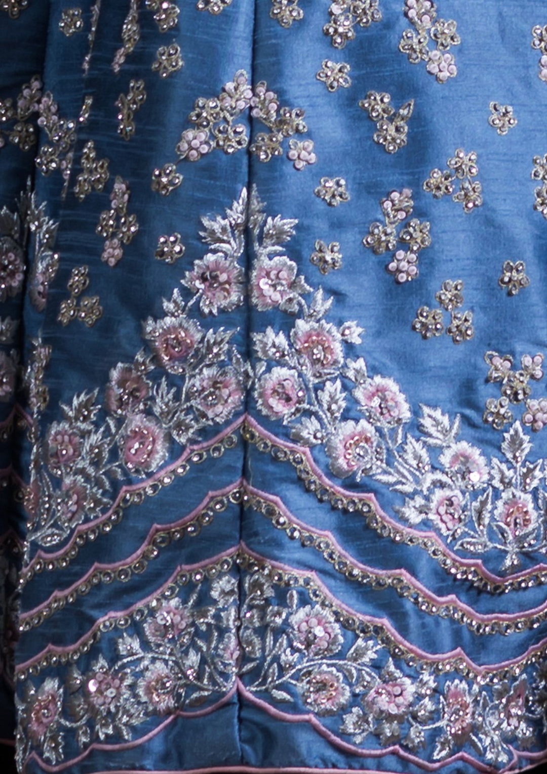 Blue Embellished Silk Designer Lehenga-Koskii