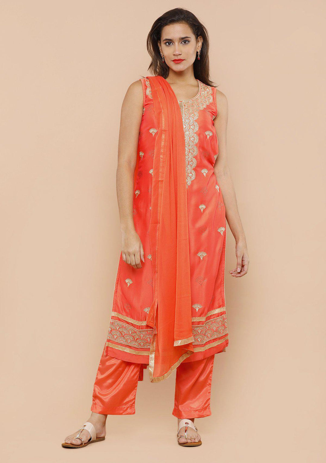 Orange Zari Work Designer Salwar Suit-Koskii