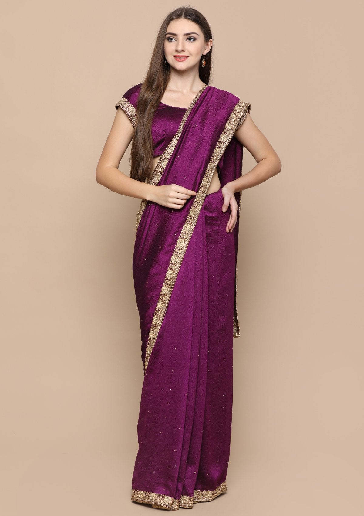 Purple Zari Work Silk Designer Saree-Koskii