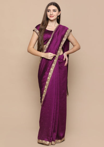 Purple Zari Work Silk Designer Saree-Koskii