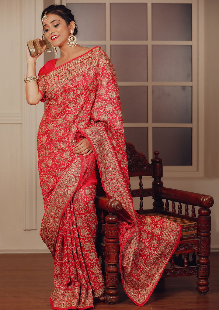 Fuschia ZariWork Rawsilk Designer Saree-Koskii