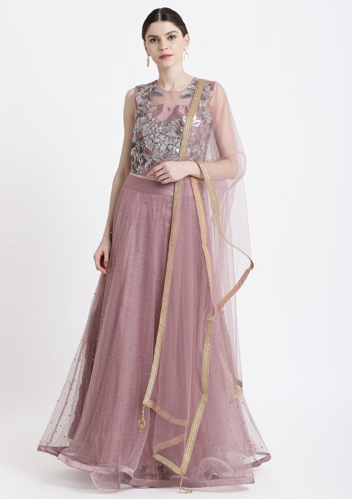 Mauve Sequins Net Designer Lehenga-Koskii