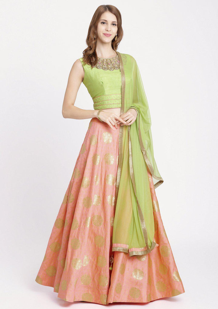 Baby Pink Cutdana Rawsilk Designer Lehenga-Koskii