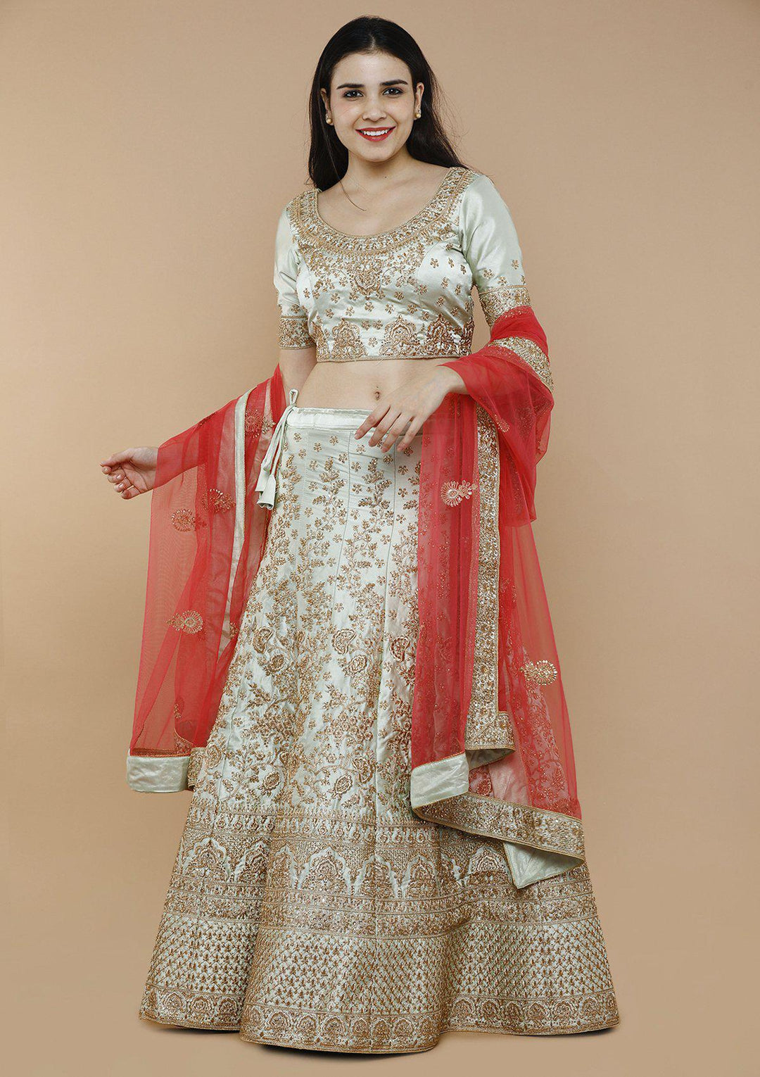 koskii green and gold silk bridal lehenga-Koskii