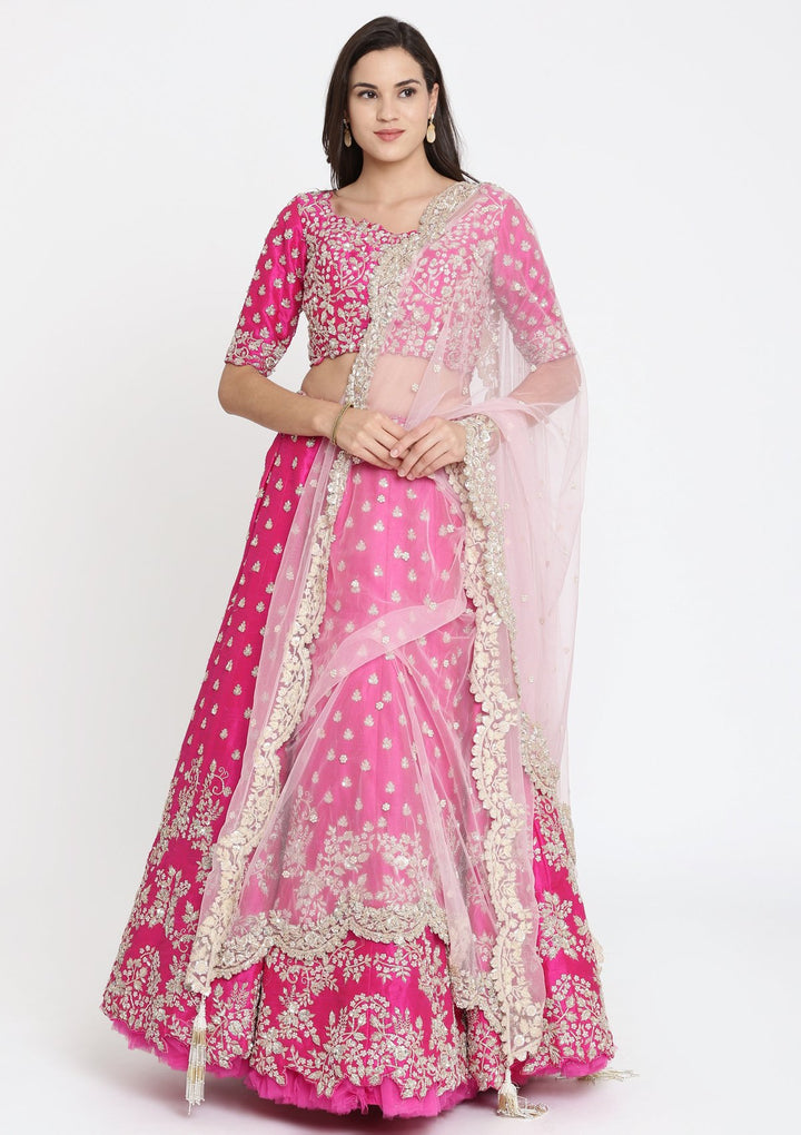 Magenta Zardozi Raw Silk Designer Lehenga-Koskii