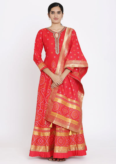 Red Sequins Art Silk Designer Gown - koskii