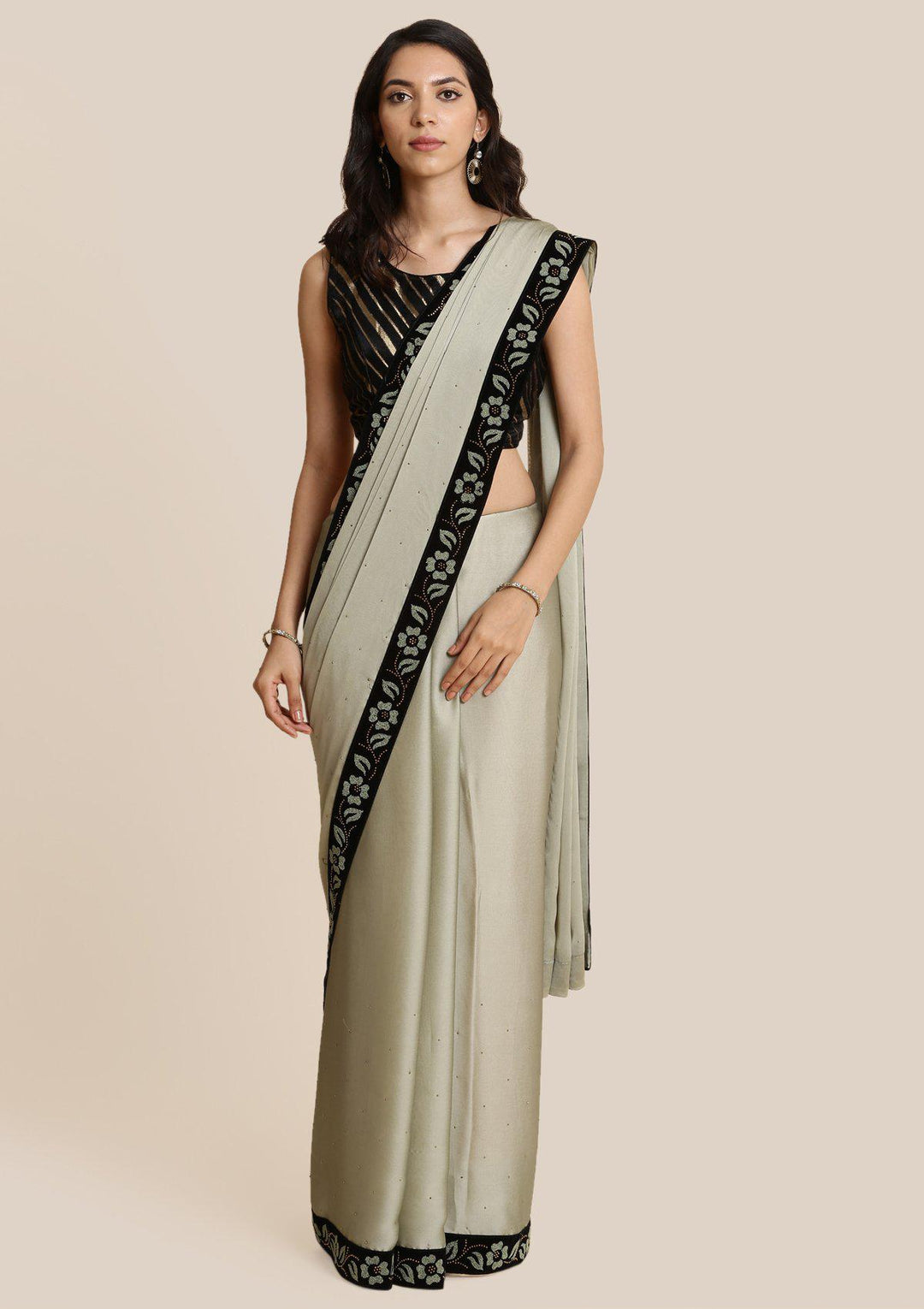 Pista Green Swarovski Georgette Designer Saree-Koskii