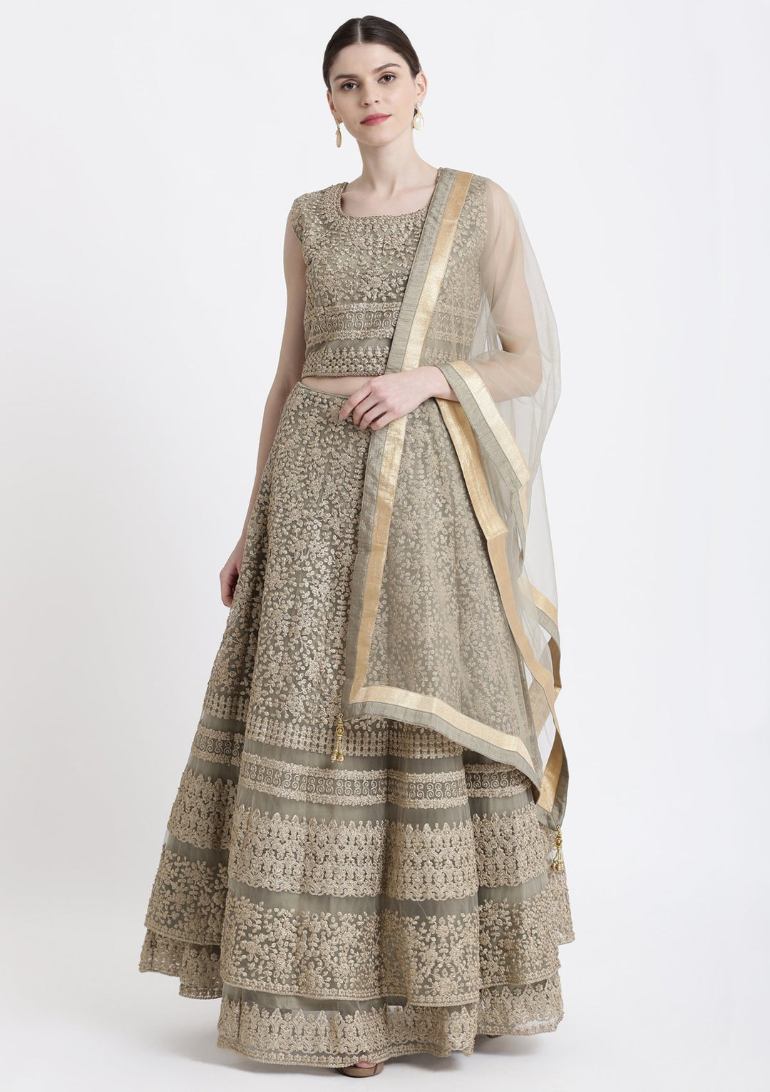 Pista Green Zariwork Net Designer Lehenga-Koskii
