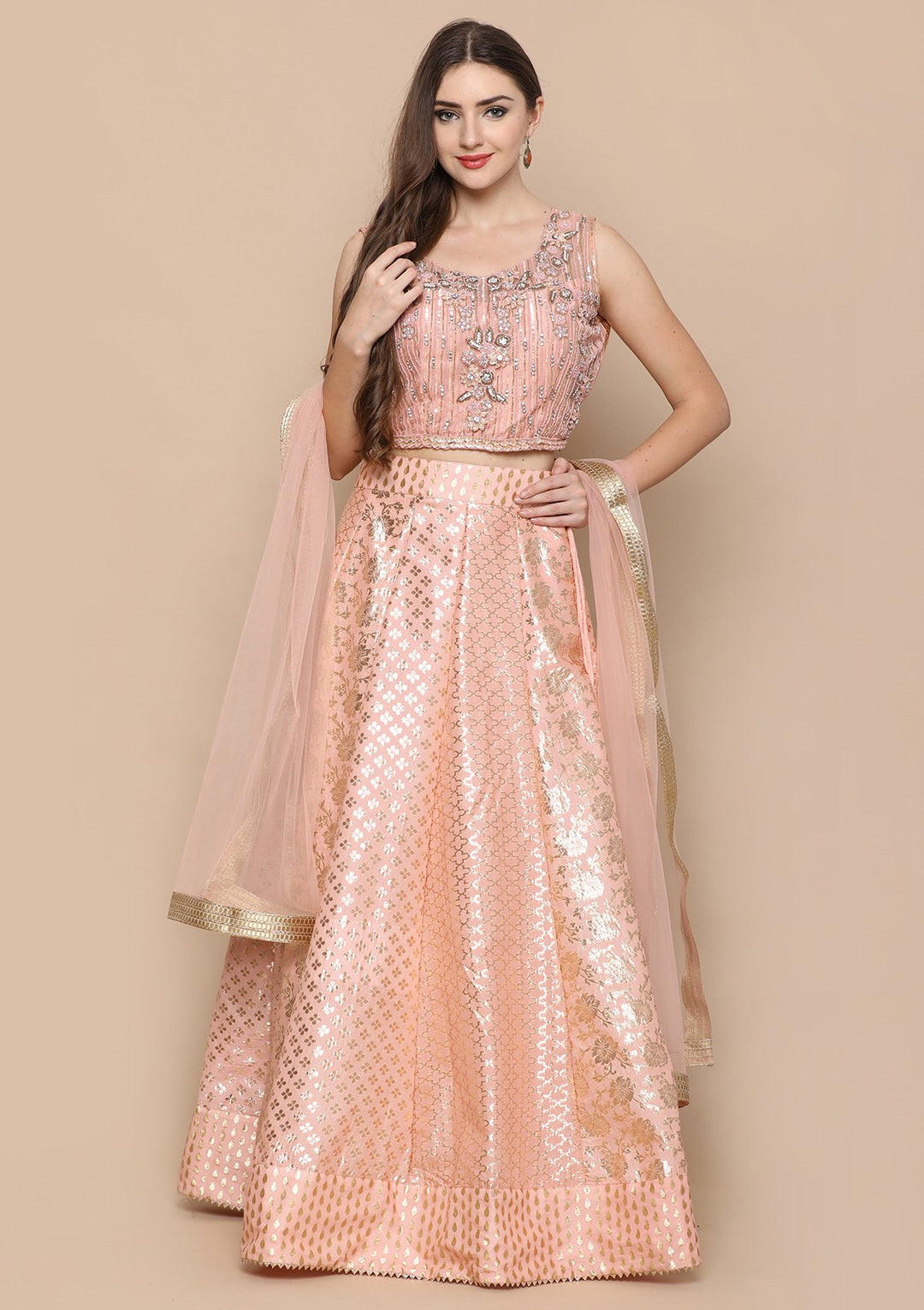 Pink Zardozi Work Brocade Designer Lehenga-Koskii