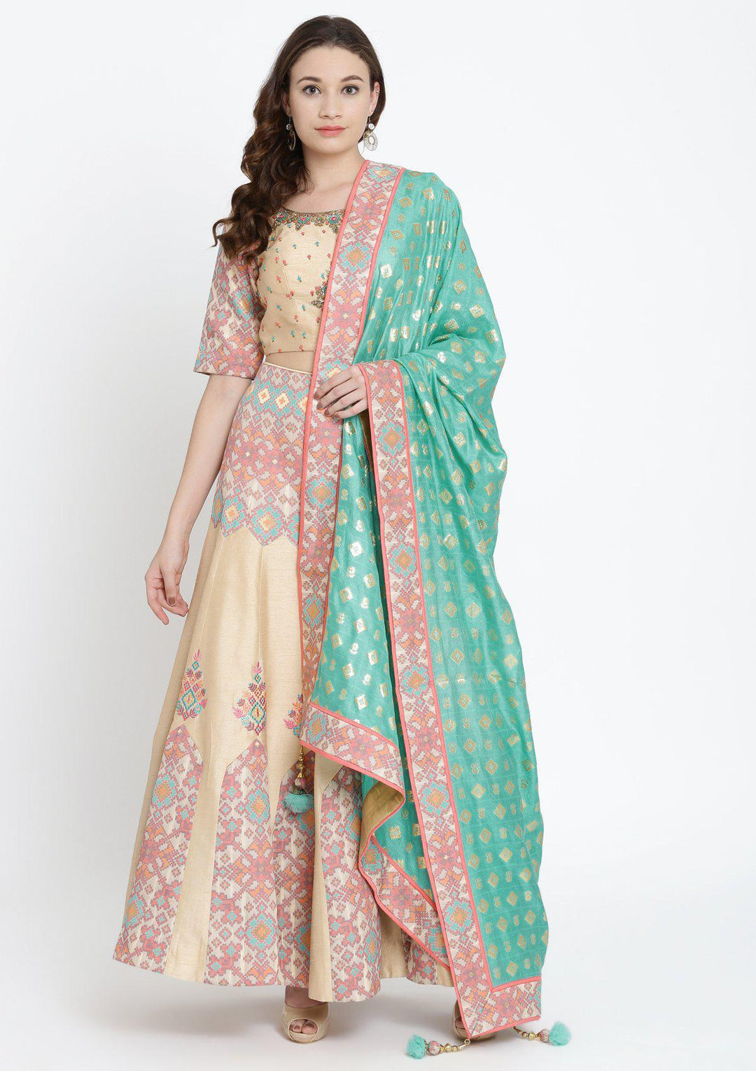 Cream Zardosi Rawsilk Designer Lehenga-Koskii