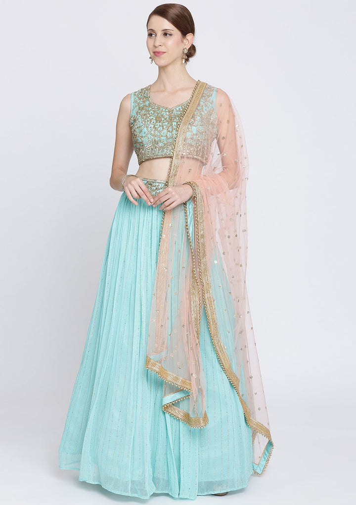 Sky Blue Cutdana Georgette Designer Lehenga-Koskii