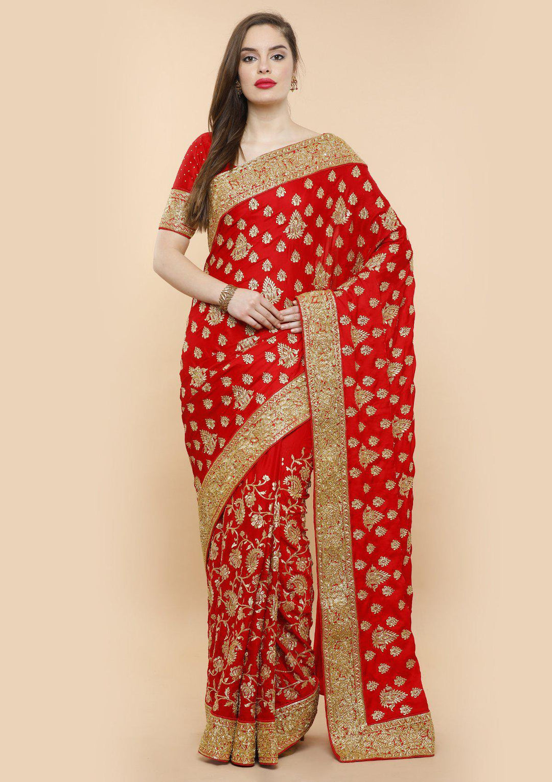 Koskii royal red and gold saree-Koskii