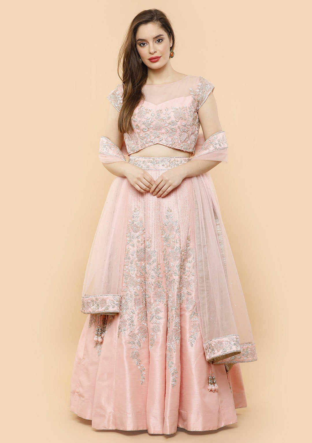 koskii baby pink raw silk bridal lehenga-Koskii