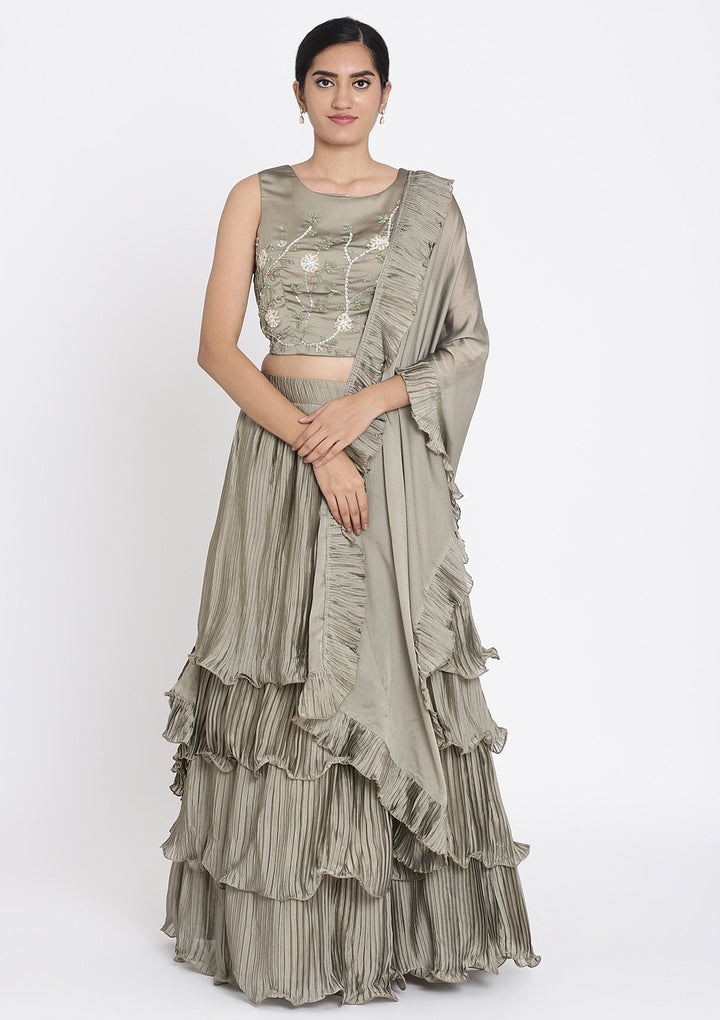 Mehendi Cutdana Georgette Designer Lehenga - koskii
