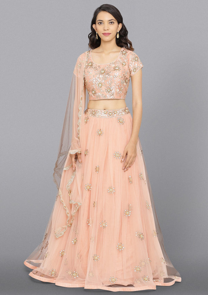 Peach Gotapatti Net Designer Lehenga-Koskii