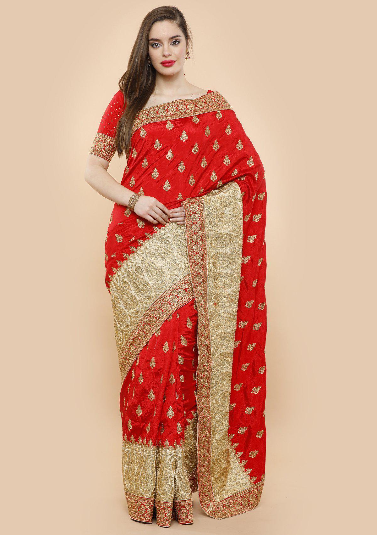 Ravishing Red Silk Designer Saree-Koskii