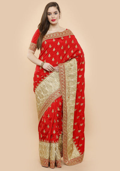 Ravishing Red Silk Designer Saree-Koskii