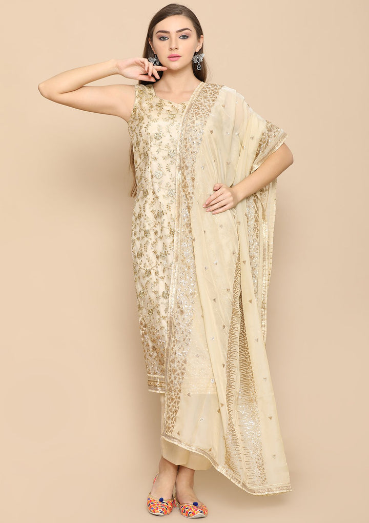 gold zari work designer salwar suit-Koskii
