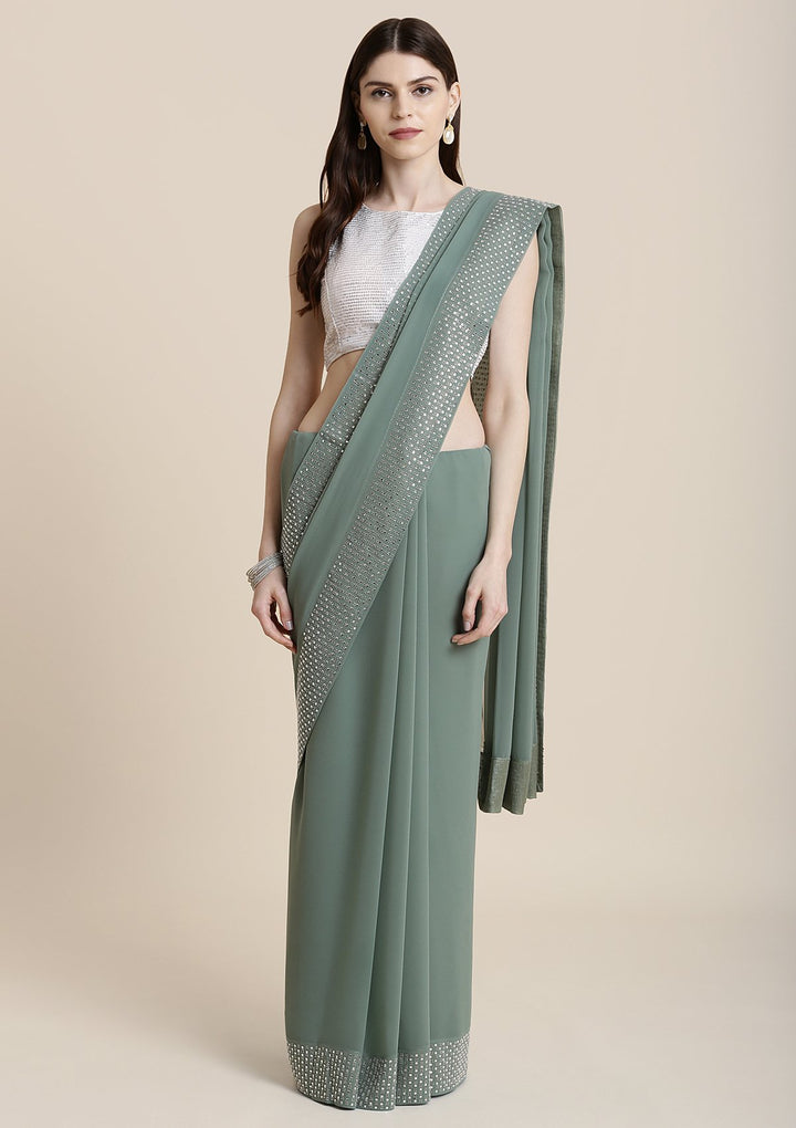 Sea Green Swarovski Georgette Designer Saree-Koskii